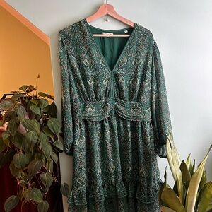 Max Studio Teal Paisley Long Sleeve Dress
